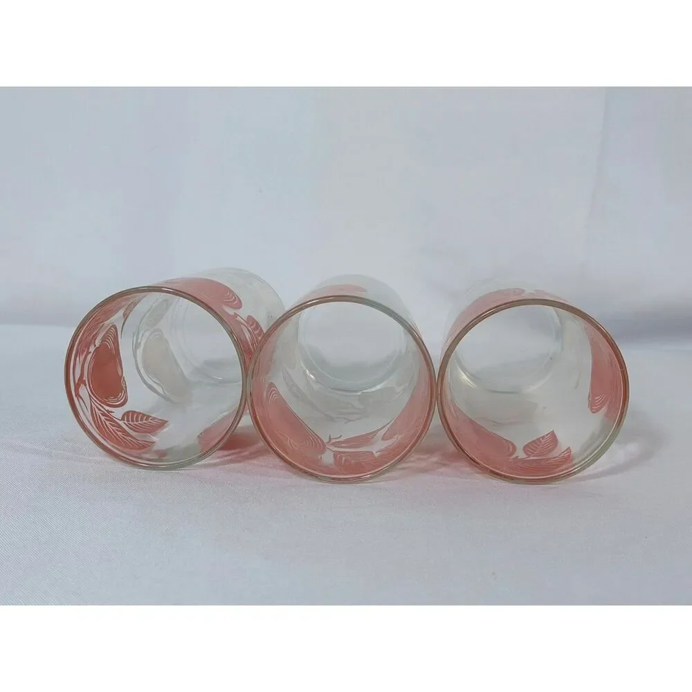 Vintage Swanky Swig Juice Glass Pink White Apples Leaves Tumbler Set 3